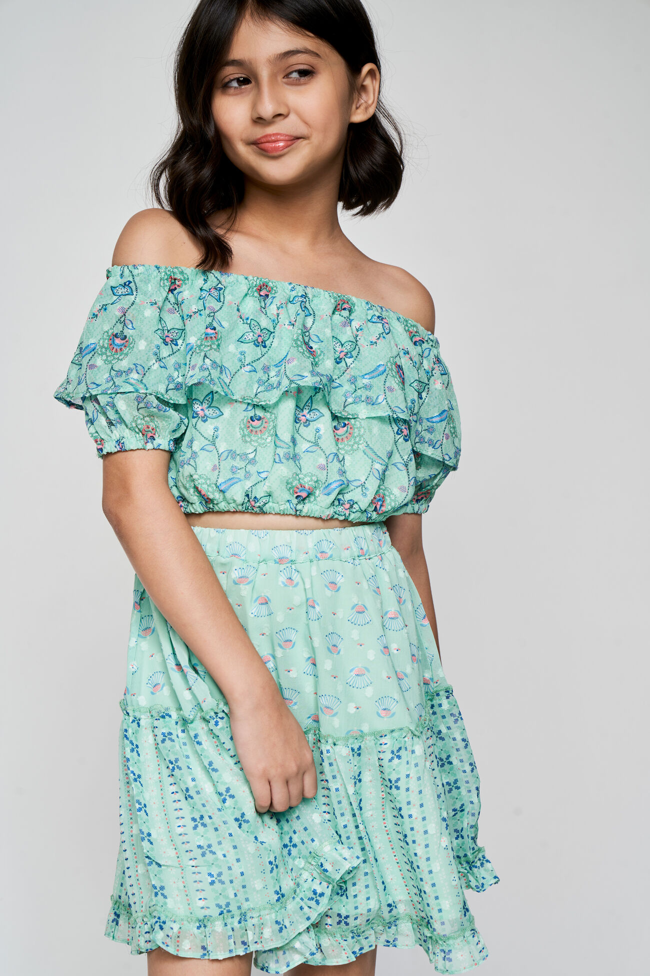 Sea-Green Top Skirt Set, Sea Green, image 1